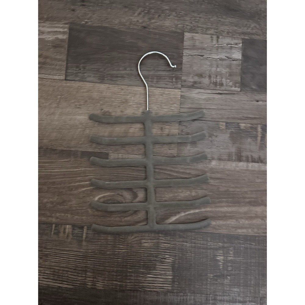 Gray Velvet Multi-Tier Tie Belt Scarf Hanger w/ Metal Hook Space Saving 11 in